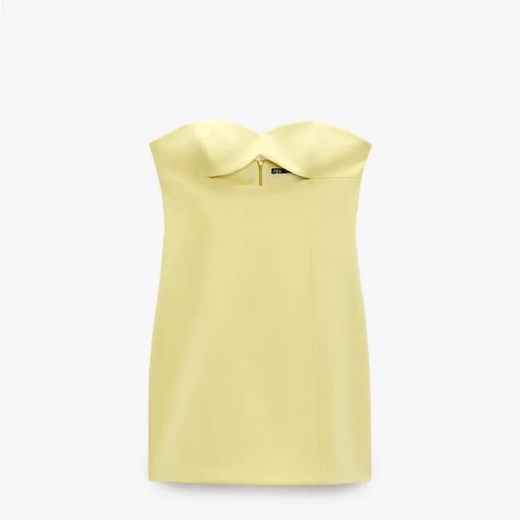Zara mini lemon yellow sleeveless bodycon cut out evening summer dress - Picture 13 of 15